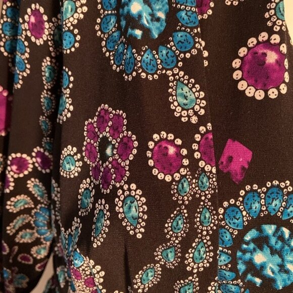 Clues Collection Black Jewel Print Long Sleeve Stretch Maxi Wrapped Dress V Neck - Picture 3 of 8